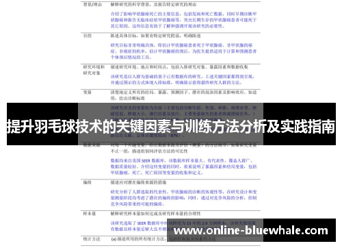 提升羽毛球技术的关键因素与训练方法分析及实践指南